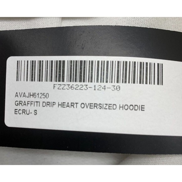 BooHoo Sweatshirt Hoodie Small Emoji Graffiti Drip Heart Face Oversize Ivory NWT - Picture 7 of 15